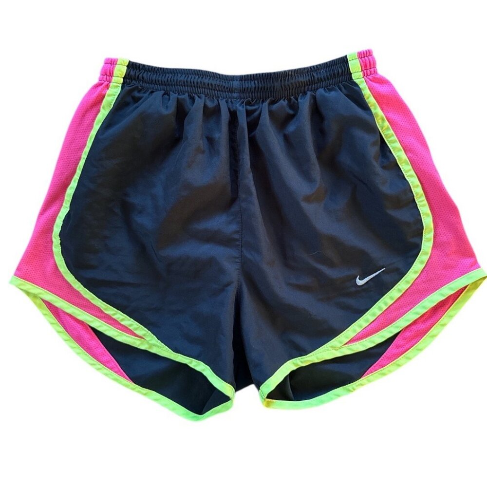 Nike Dri-Fit Womens Running Shorts Black Pink Neon Trim Built-In Liner XS